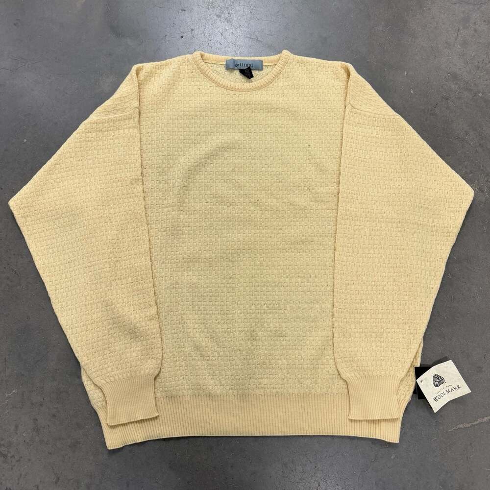Cellini 100% Merino Wool Sweater Made in Italy Yellow Knit Size L